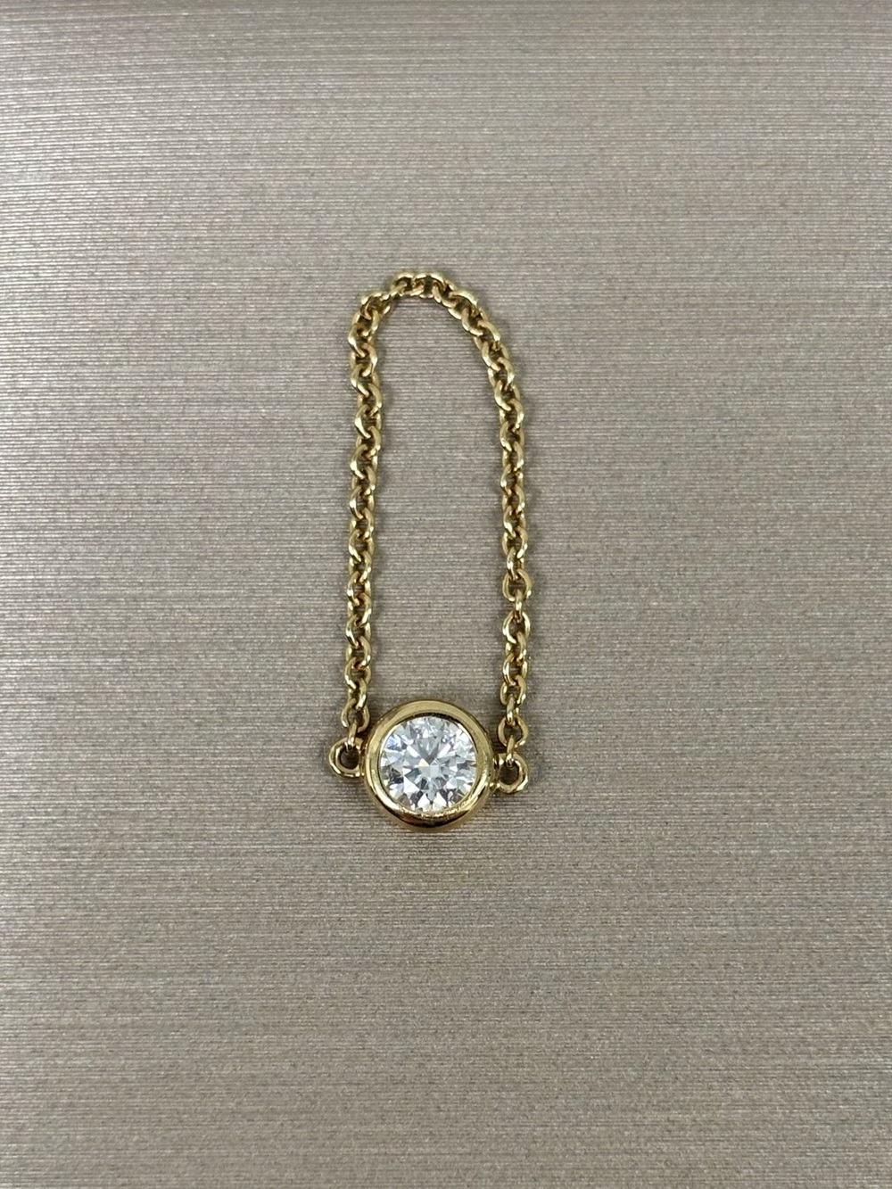14k Solid Yellow Gold Chain Ring Moissanite Diamond Size 4 US Dainty Delicate